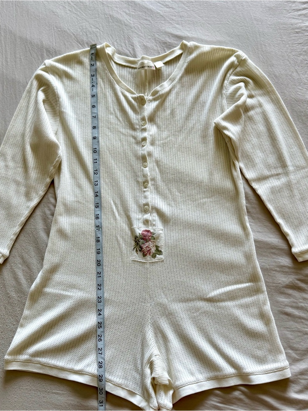 Victoria Secret Cream Knit Romper with Floral Patch